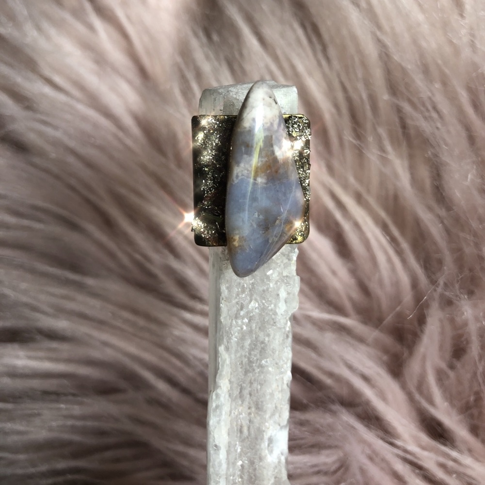 Botswana Agate & Pyrite Crystal Ring